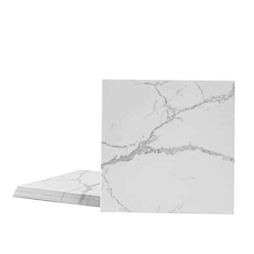 10-Sheet White Marble Backsplash Peel and Stick Flooe Tile,Back Splashes for Kitchens,Vinyl Shower Tile,12'x12',9.7sq.ft.