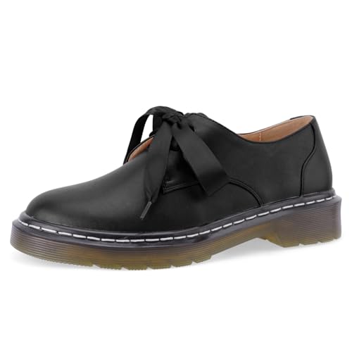 Image of IMPREMEY Mary Janes Oxford Bow Flats Loafers Shoes for Women Round Toe Platform Non-Slip Comfortable Casual Cute Shoes