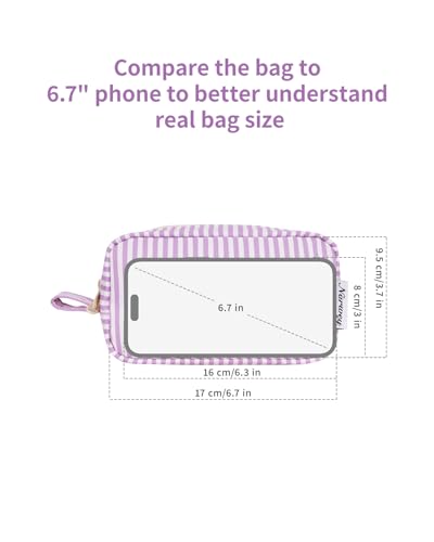 Image of Narwey Small Makeup Bag for Purse Travel Makeup Pouch Mini Cosmetic Bag Zipper Pouch for Women (Purple Stripe, Small)