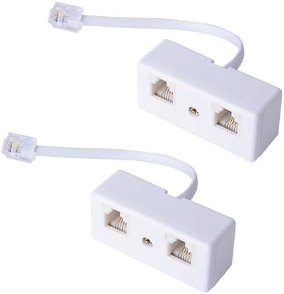 2-Pack RJ11 Splitter, 1 Male to 2 Female Telephone Line Splitter Adapter, 6P4C Duplex Port Connector for Home Office Phone Jack Wall Outlet, Fax Machine