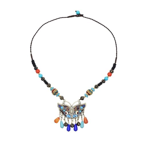 Collar de mariposa vintage YOPI de joyería fina de Nepal con detalles de cuentas de cobre