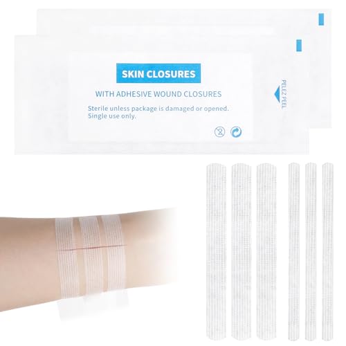 32 PCS Puntos de Aproximación Adhesivos para Heridas Cierres de Piel Apositos Adhesivos Tiritas para Asegurar y Cerrar Pequeños Cortes y Heridas Apósitos para Kits de Primeros Auxilios