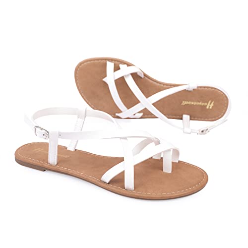 Image of Huayuanwell Women's Gladiator Flat Sandals Fisherman Strappy Sandals Ankle Strap Sandals