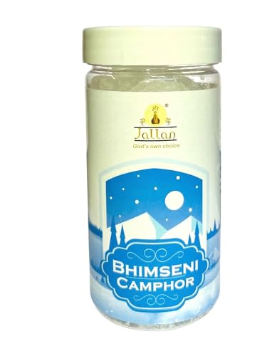 Image of Jallan Pure Bhimseni Camphor (Original)| 100g Jar| 100% Natural Organic and Original Kapoor| Purifying & Pleasant Fragrance for Pooja, Hawan, Air Freshener| Use for Camphor Diffuser Electric