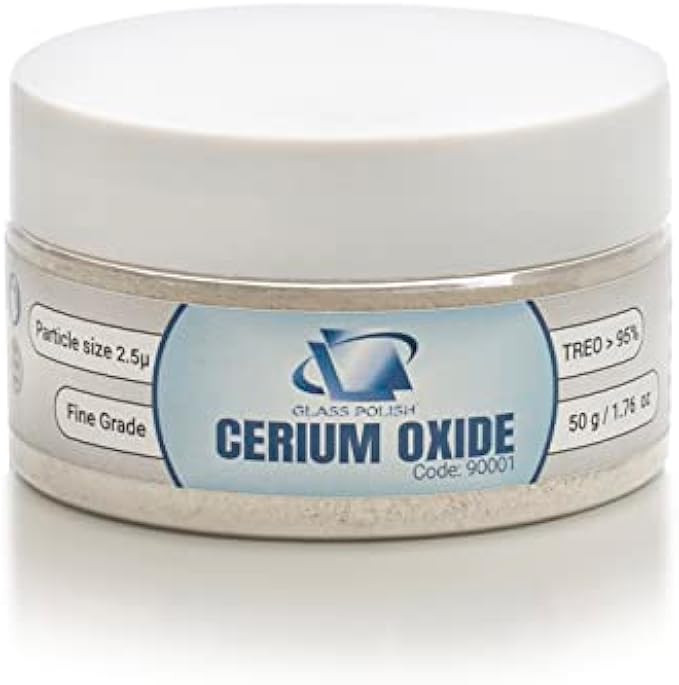Glass Polish 90001 Cerium Oxide Fine Grade Glass Polishing Powder - TREO 95% - 2.5 microns - 1.7oz - White