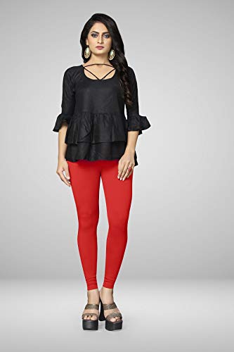 Image of Women's Cotton Skinny Leggings with Ankle Length Solid Pattern Mid Rise and Elastic Closure | Cotton Skinny Leggings for Womens