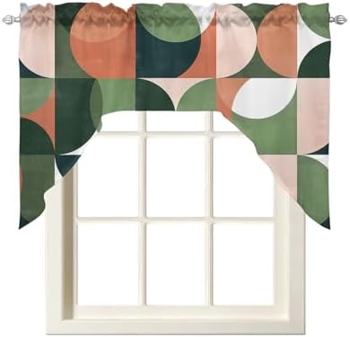 BestLives Swag Curtain Mid Century Geometric Swag Kitchen Valance Abstract Modern Light Filtering Curtains for Kitchen Window Treatment Valances Tiers 56” x 36”