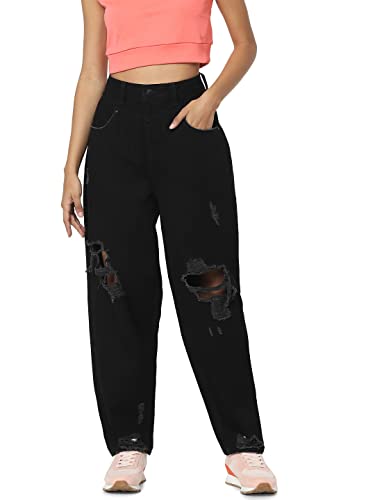Image of ONLY Women High Rise Mom-Fit Distressed Jeans | Baggy Fit Jeans for Women