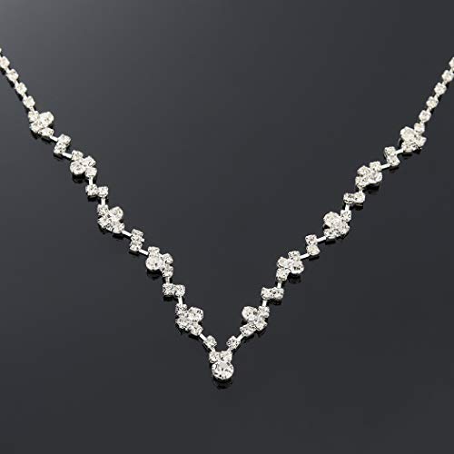 Unicra Bride Silver Bridal Necklace Earrings Set Rhinestone Choker Necklace Crystal Wedding Jewelry Set For Women And Girls- (2 Earrings And 1 Necklace) #TOP5