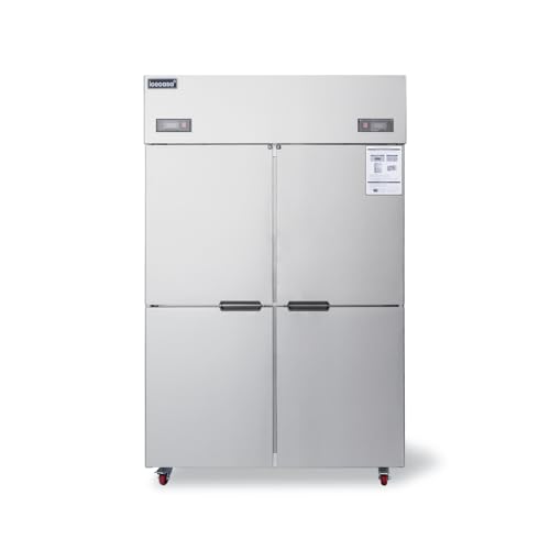ICECASA 48 W Commercial Refrigerators and Freezer Combo Reach-in 4 Split Doors Upper & Lower Storage Design 33 Cu.ft Stainless Steel Fan Cooling for Restaurant Bar Shop etc