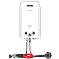 OEVANT Propane Tankless Water Heater, 1.58GPM 6L Portable Gas Water Heater with Handle & Overheating Protection, Instant Hot Water for RV Camping, Outdoor Shower, White