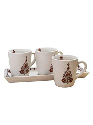 Image of miah decor Ceramic Coffee Mugs Set with Serving Platter, Handmade Stoneware