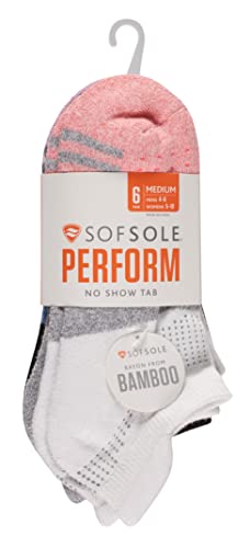 Sof Sole Women’s Bamboo Cushioned Performance No-Show Athletic Sock With Heel Tab, Multi-Pack (6-Pair) #TOP5