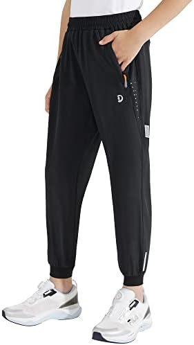 Dizoboee Boys Lightweight Jogger Pants Youth Kids Quick Dry Hiking Pants Active Athletic Pants with Zipper Pockets, Black, XS