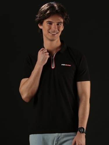 Image of TVS Originals Racing Men's Polo T-Shirt | 100% Polyester | Quick-Dry | Antimicrobial Finish | Zipper Placket | Reflective Branding | Lightweight Activewear | 200 GSM | Regular Fit