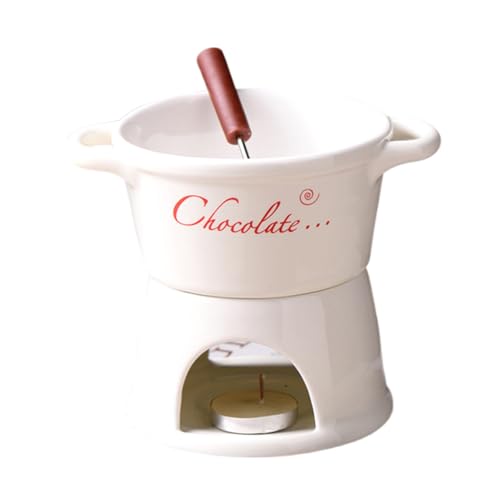 Taza de fondue - Juego portátil de 4,8 pulgadas | Kit de fondue de cerámica - Calentador de mantequilla y chocolate con vela y tenedor, perfecto para postres, quesos, caramelo, cenas románticas y