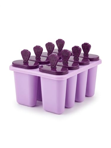 Image of BPA Free Ice Lolly and Kulfi Maker Set of 8 Reusable Popsicle Moulds Food Grade Plastic Ice Cream Popsicle Maker for Home Kitchen Multicolor (Purple)