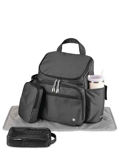 Image of Skip Hop Diaper Bag Backpack with Portable Changing Pad Adjustable Pocket for 30 oz Tumblers 9 Total Pockets Insulated Packing Cubes Luggage Sleeve & Stroller Straps Fits a 14 inch Laptop Forma Next Black