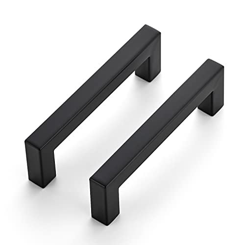 Image of Ravinte 10 Pack 4 Inch Kitchen Square Cabinet Handles Matte Black Cabinet Pulls Black Drawer Pulls Kitchen Cabinet Hardware Handles