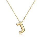 Behrooci Collar con inicial de burbujas de oro para mujer, collar con letra de globo, chapado en oro de 18 quilates, delicado colgante del alfabeto, collar personal con nombre hinchado, Latón, Sin