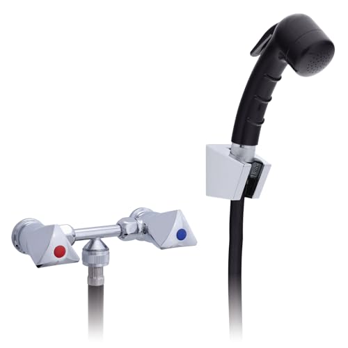 Ambassador Marine Trinidad- 2H External Shower Mixer (Small Black Sprayer, 6' White Rubber Hose) (Chrome/Black) - 134-0214-CK-W