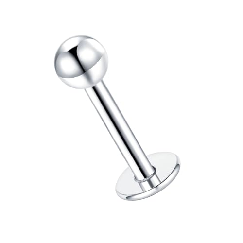 Besyvvin 925 Plata de Ley Barra de Labios 6mm Flat Back Helix Tragus Labret Cartílago Stud 16G Piercing Joyería Bola