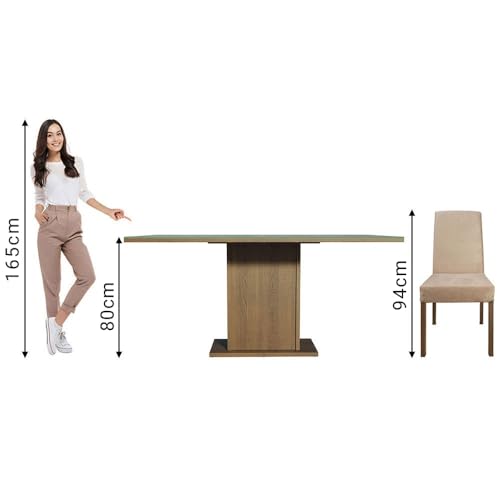 Image of Madesa 4 Seater Dining Set Rectangular Glass Table Top Sturdy Wooden with Fully Cushioned Seats 160 Cm for Dining Room and Kitchen - Brown /Gray /Beige