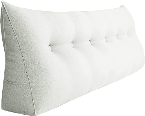 Image of 80563 Decorative Bed Pillow Large Wedge Pillows Throw Headboard Back Support Body Lumbar Backrest Reading Linen Off White 190 cm x 21 cm x 50 cm