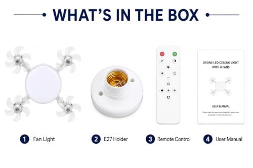Image of Drone LED Ceiling Light with Fan | Foldable Blades | 3 Color Modes (Warm /Neutral /White) | Modern Ceiling Lamp for Bedroom, Living Room(with Remote)