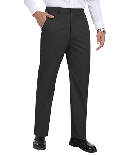 Mens Slacks Straight Fit Golf Pants Elastic Waist Dress Pants Lightweight Stretch Casual Business Work with 5 Pockets