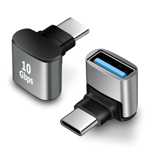 2 St&uuml;ck C auf USB 3.1 Adapter (90 Grad Winkel), USB-C Stecker auf USB-A Buchse Konverter, OTG Adapter f&uuml;r MacBook Pro 2019/2018, Samsung, Laptops und mehr, Grau ﻿