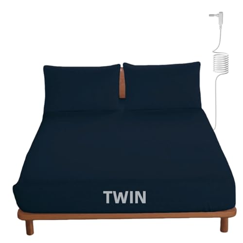 OKOHEY Grounding Fitted Sheets with 15ft Earthing Cord, Twin Size, 90% Organic Cotton + 10% Silver Fiber, Soft & Breathable Grounded Sheet for Better Sleep and Enhanced Wellness, Dark Blue