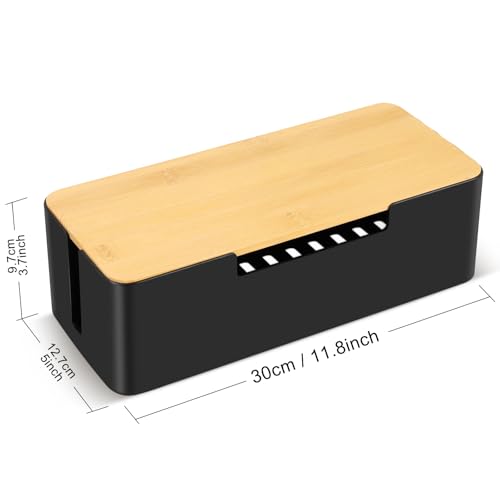 Boîte de rangement de câbles premium avec couvercle en bambou véritable