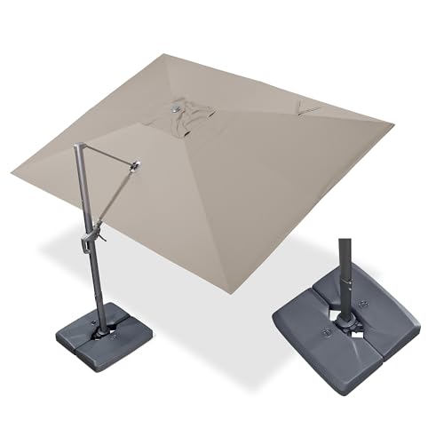 PURPLE LEAF 10' X 13' Rectangle Cantilever Umbrella with Base Outdoor Large Aluminum Patio Umbrella with 3-Year Fade Resistance Recycled Fabric and 360-degree Rotation for Deck Pool Garden, Ash Mocha