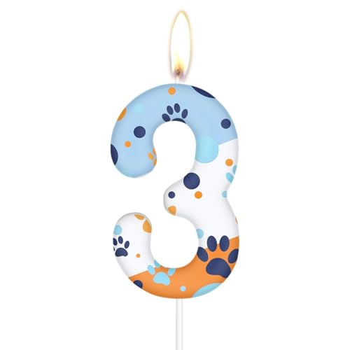 Velas de cumpleaños de garra de perro de colores, decoración de pastel de animales de colores, decoración de fiesta temática número 3, decoraciones de cumpleaños para niños y niñas, suministros de