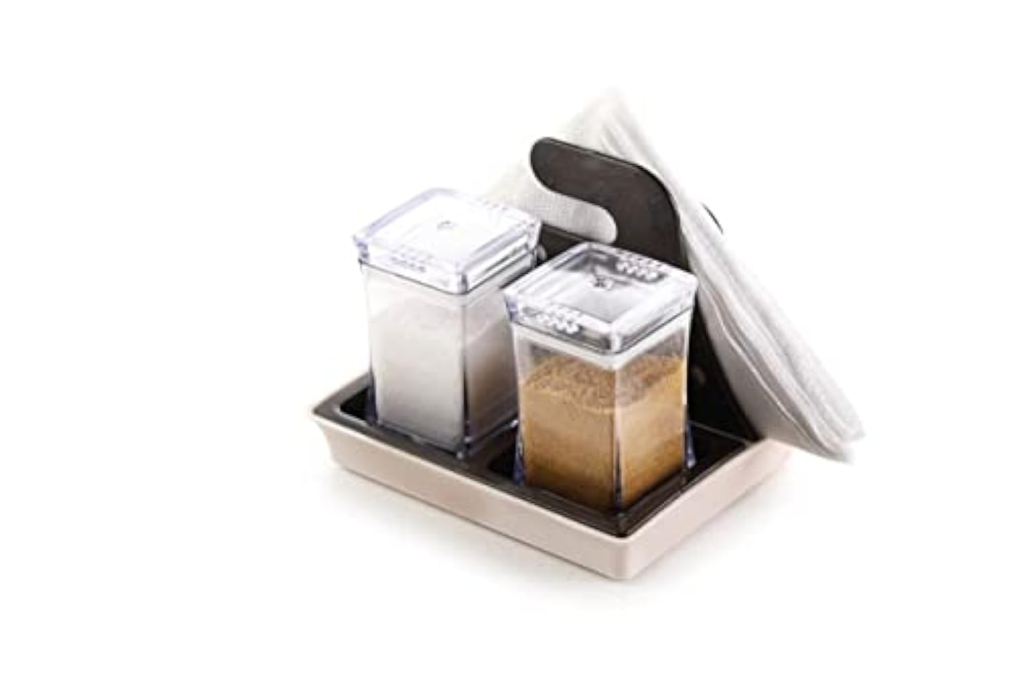 Plastic Salt & Pepper Shaker Set with Napkin Holder