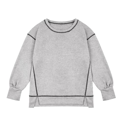DDAPJ pyju Sweatshirts for Girls 2025 Trendy Crewneck Pullover Stitching Side Split Long Sleeve Tops Kids Cute Fall Clothes4