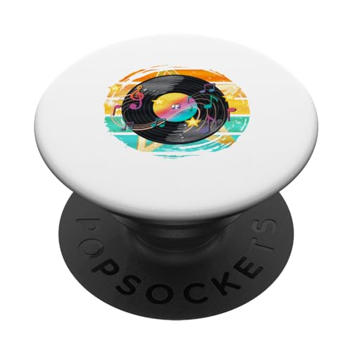 Amateurs de musique, vintage, graphique, album de disque vinyle PopSockets PopGrip Interchangeable