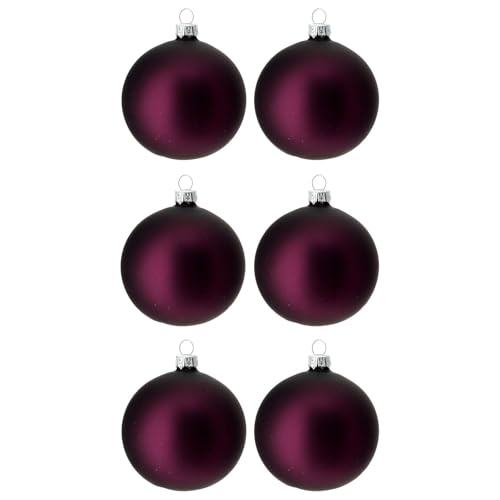 Set 6 Weihnachtskugeln aus geblasenem Glas violett, 80mm