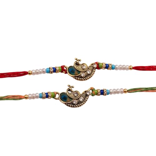 Image of I Jewels Indian Rakshabandhan Festival Design Peacock Rakhi Combo with Rakshabandhan Card for Brother /Bhaiya /Bro /Bhai (Pack of 2) (R465-2)