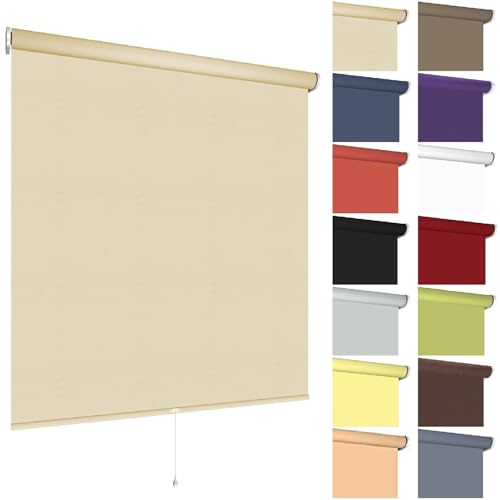 Springrollo Mittelzugrollo Schnapprollo viele Größen und Farben Montage Träger Metall Rollo Vorhang Blickdicht lichtdurchlässig Fenster Sonnenschutz Sichtschutz Blendschutz (90 x 180 cm Cream)