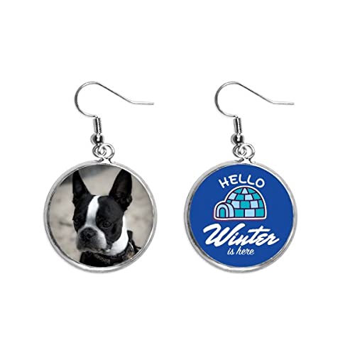 Pendientes de gota bulldog oscuro accesorio de invierno para mujer