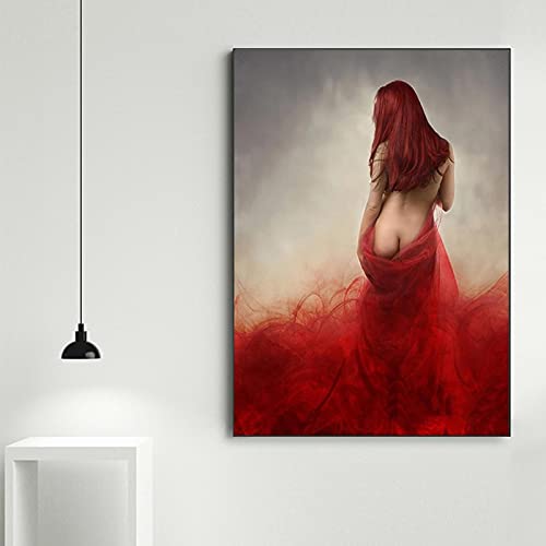 Toile peintures femme en jupe rouge KEBIA moderne art mural 35x50cm