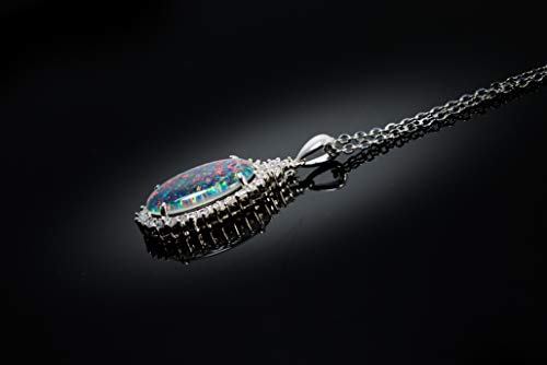 Australia Fire Opal Jewelry- Large Genuine Australian Triplets Opal Necklace Pendant White Gold Plated Sterling Silver Women's Jewelry3