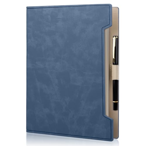 Fosdaling DIN A5 Ringbuch-Notizbuch aus PU-Leder, Nachfüllbares Notizbuch mit 6 Ringen und Einem Stift, Geeignet als Planer, Ordner, Binder, Organizer für die Arbeit, 100 Gsm (Blau)