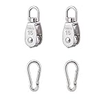 2Pcs 304 Stainless Steel M15 Single Pulley Block, Wire Rope Hanging Wire Towing Wheel, with 2Pcs Spring Snap Hook