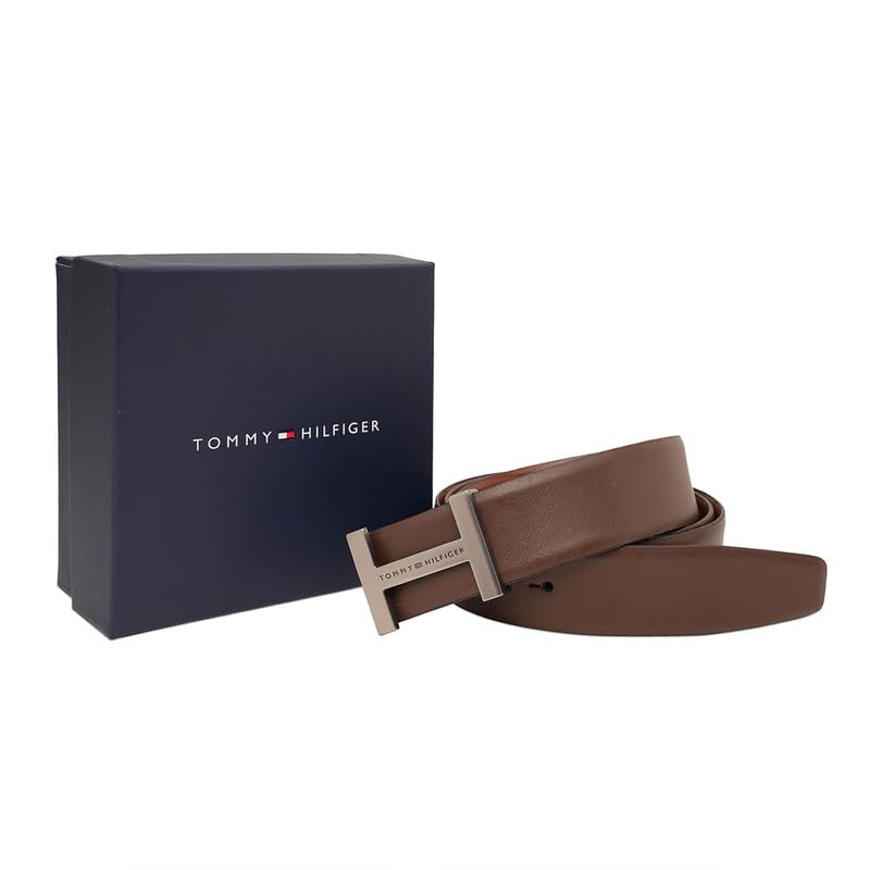 Image of Tommy Hilfiger Men'S Leather Reversible Belt Bulkeley - Matte Gunmetal H Buckle | Perfect For Formal And Casual Wear | Adjustable Waistband | Ideal For Gifting - S (80Cm)