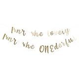 Picture of CANTLY Isn't She Lovely Isn't She Onederful Gold Glitter Banner First Birthday Party Supplies Baby Girl 1st Birthday Party Decoration Supplies Gold Glitter (She Lovely Onederful Banner)