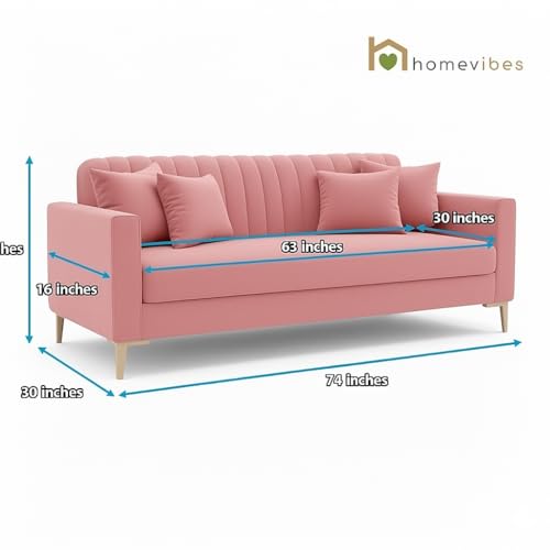 Image of 3 Seater Velum Fabric Sofa Set for Living Room, Modern Design with High Density Foam, Solid Wood Frame, Ergonomic Comfortable Seating for Home & Office (Baby Pink, 3 Seater) | Soft foam comfort, Strong wood frame