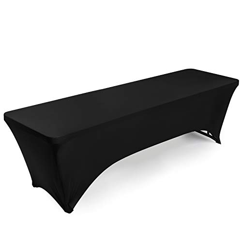 Flash Deals - 60% OFF Lann's Linens - 8' Fitted Stretch Tablecloth for 96" x 30" Rectangular Table - Wedding/Banquet/Trade Show - Spandex Cloth Fabric Cover - Black